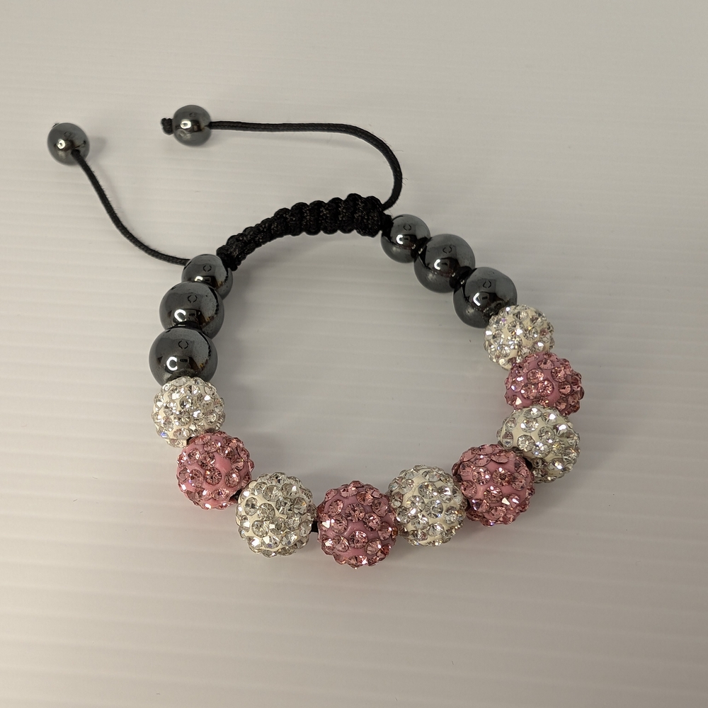 Shamballa Pink and Silver Crystal Bracelet